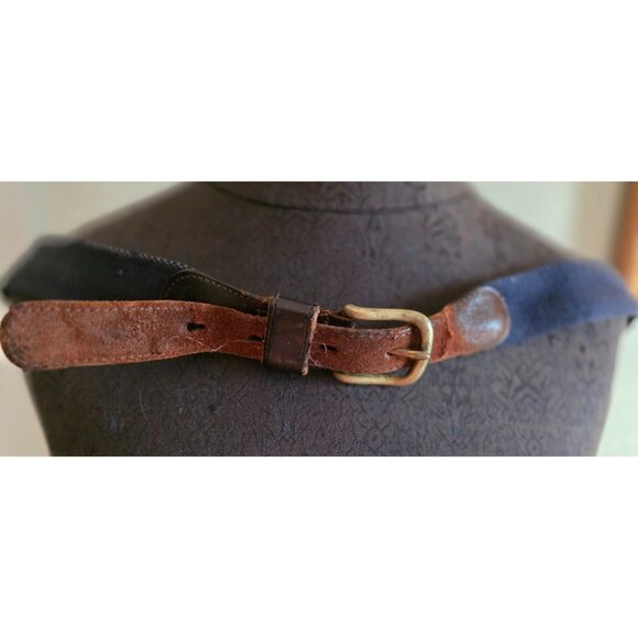Vintage Coach Leather & Canvas Belt With Brass Buckle 40" Size Made In USA - Picture 2 of 7